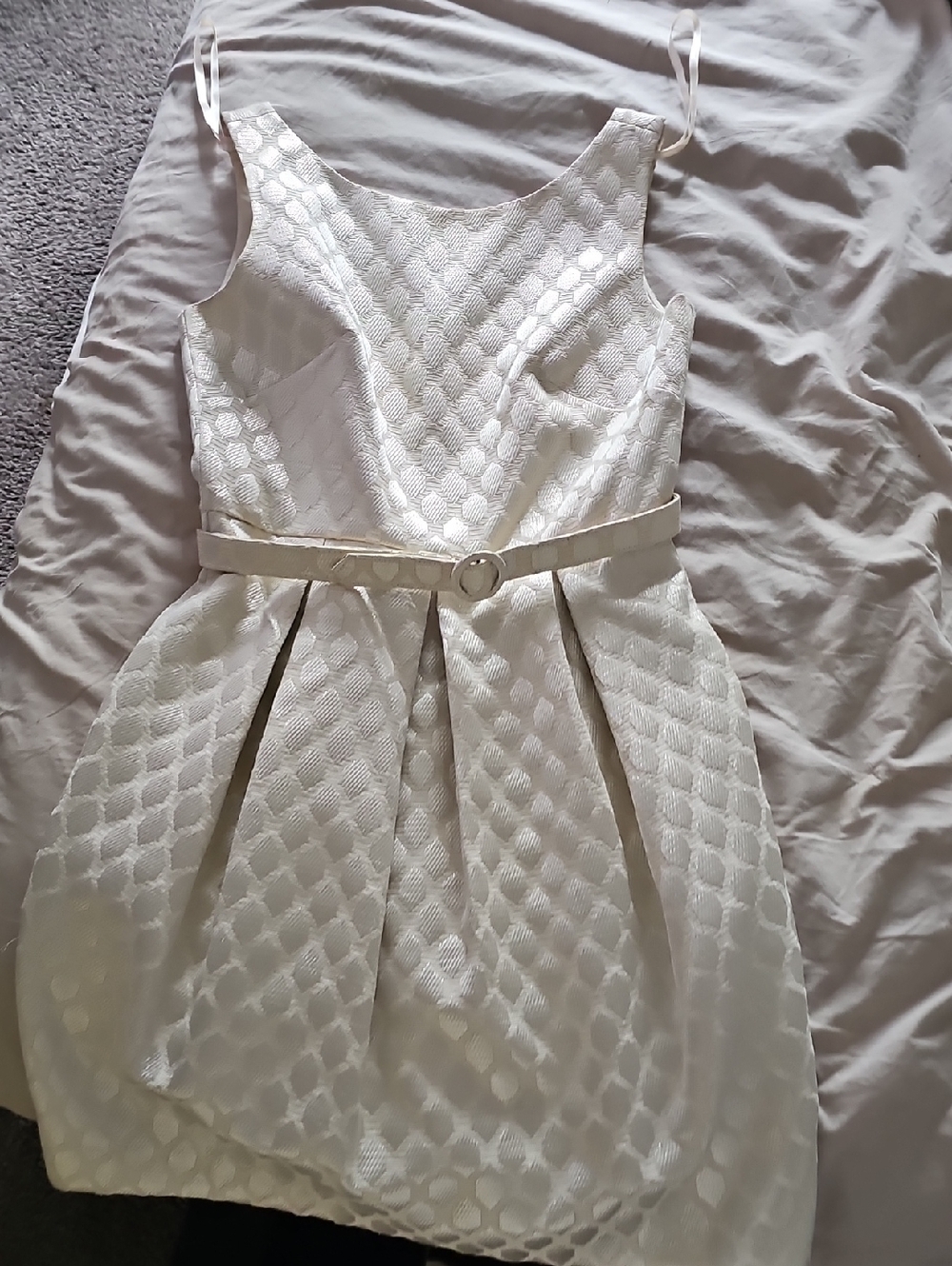 Badgley Mischka Ivory Textured Belted Fit-and-Flare Mini Dress